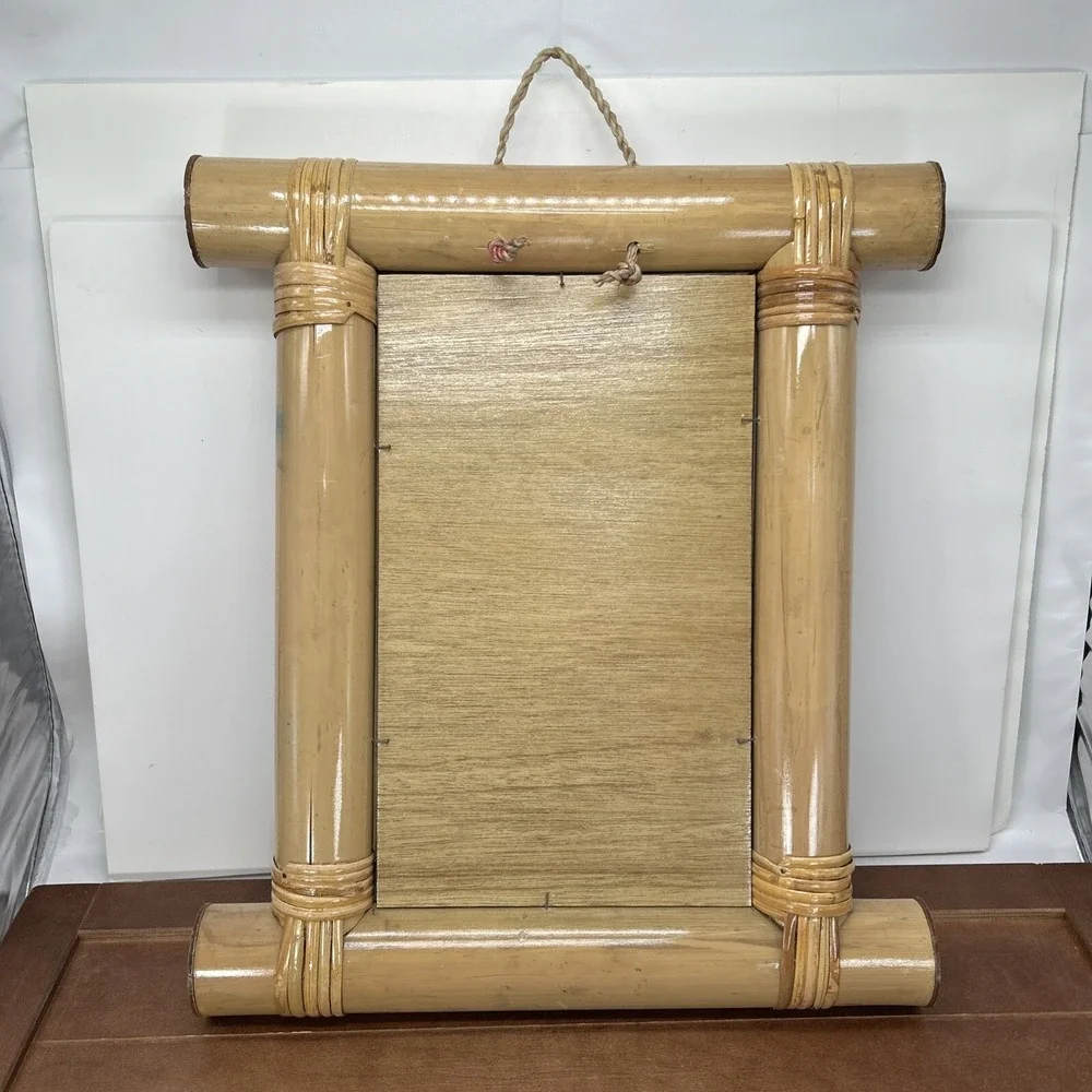 16x14 Bamboo Wood Frame Wall Mirror, Nautical Beach Ocean Hawaii Dolphins